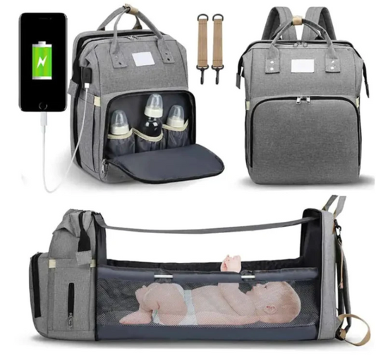 BabyNest 4 in 1 Multifunctional Backpack - Travel Crib, Diaper Bag, Sun Shade & USB Integration