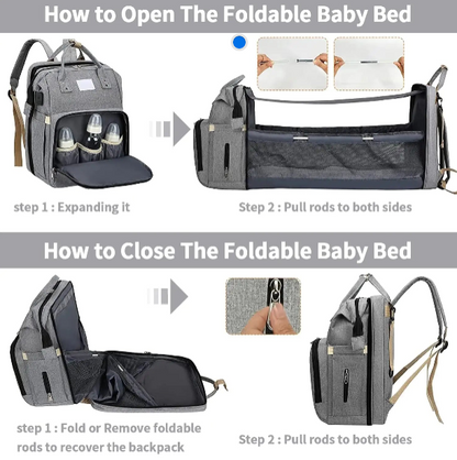 BabyNest 4 in 1 Multifunctional Backpack - Travel Crib, Diaper Bag, Sun Shade & USB Integration