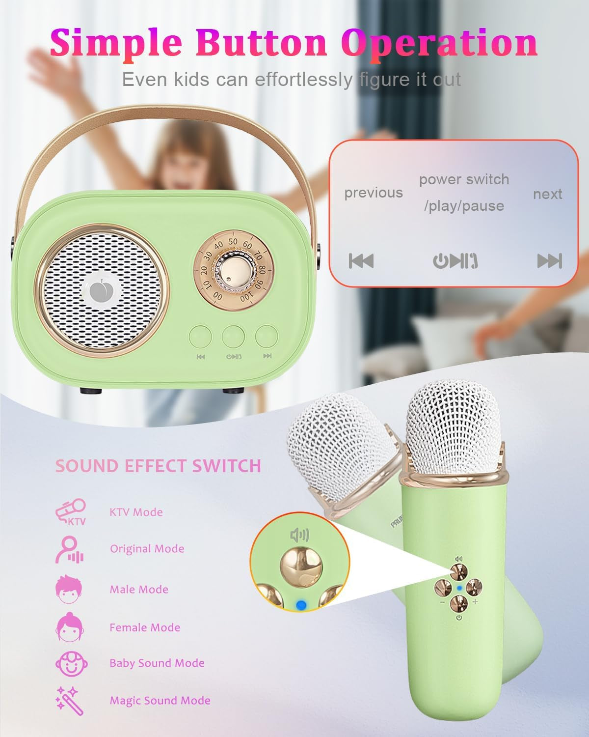 Mini Kids Karaoke Speaker & Wireless Microphone Machine