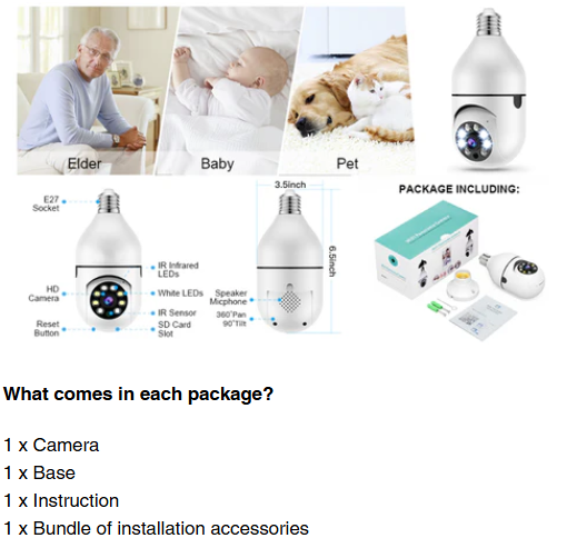 360 Security Panoramic Light Bulb Camera 1080P Full HD 5GHz WiFi Surveillance Camera for Home Baby Pet Monitor